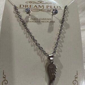 Silver Wing Necklace and Earring Set